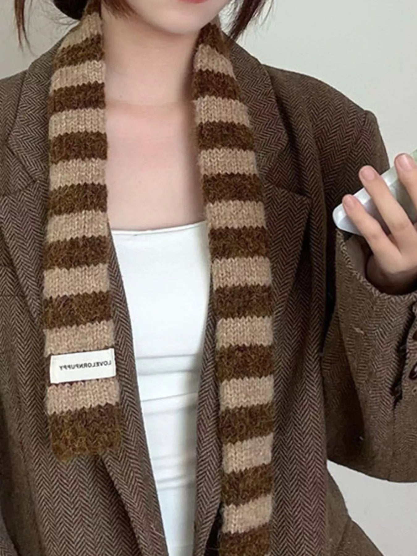 Sarah Express Women's Striped Knitted Warm Scarf Taupe ONESIZE