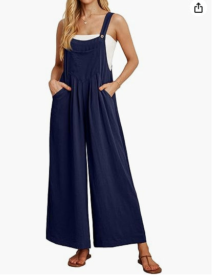 Sarah Express Women's Casual Loose Jumpsuit Pockets Polyester One Piece