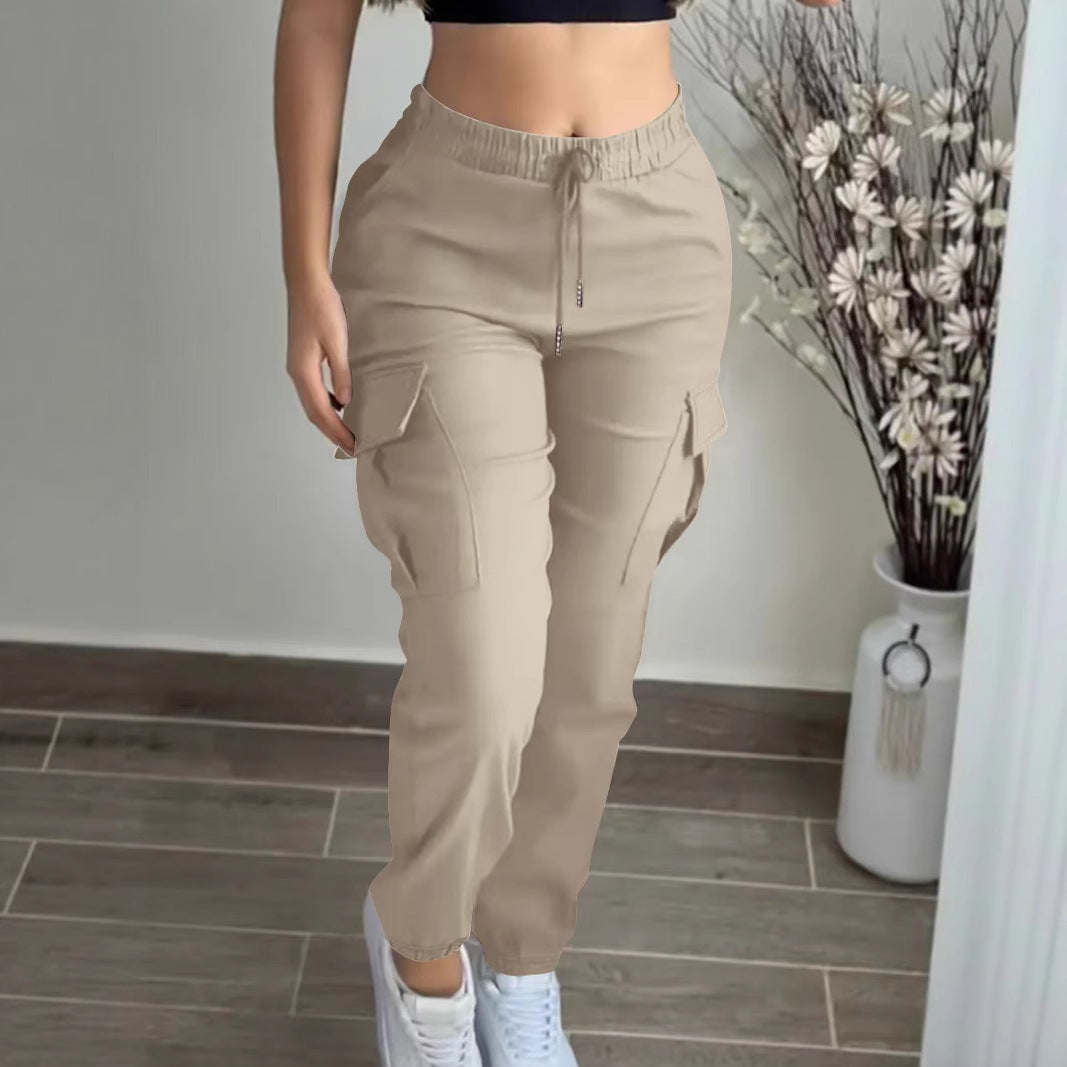 Sarah Express Women's Cargo Pants Drawstring Elastic Waist Trousers Leisure Style