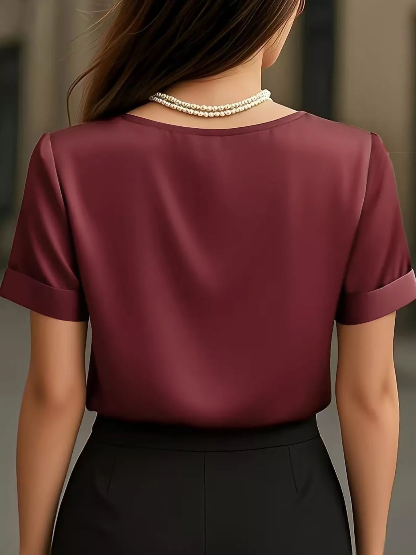 Sarah Express Women's V-Neck Short Sleeve Satin Blouse