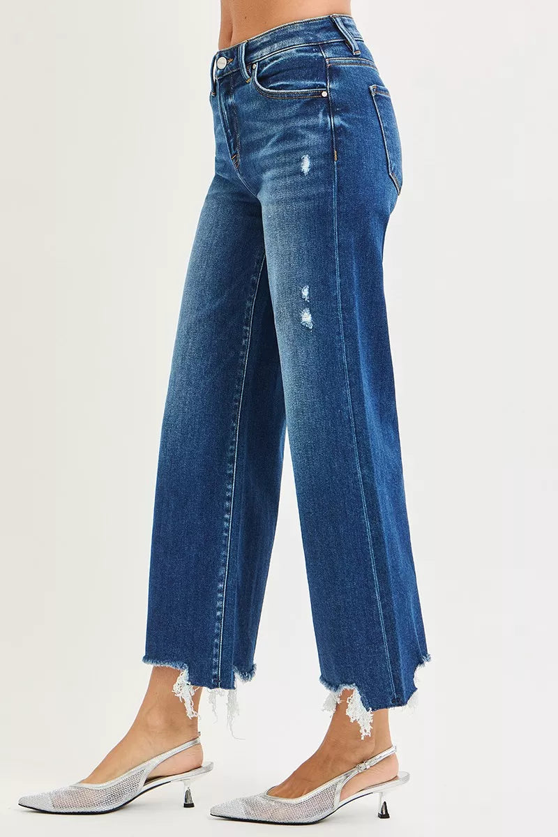 Sarah Express Women's High Rise Crop Wide Leg Jeans - Premium Denim