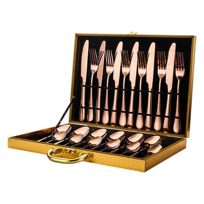 Sarah Express Premium 24-Piece Stainless Steel Flatware Set - Elegant Cutlery Collection Rose gold