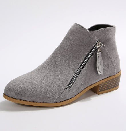 Sarah Express Women's Chunky Heel Pointed-Toe Ankle Boots – Side Zipper, PU Leather, Multi-Color Gray 2 39