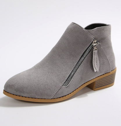 Sarah Express Women's Chunky Heel Pointed-Toe Ankle Boots – Side Zipper, PU Leather, Multi-Color Gray 2 39