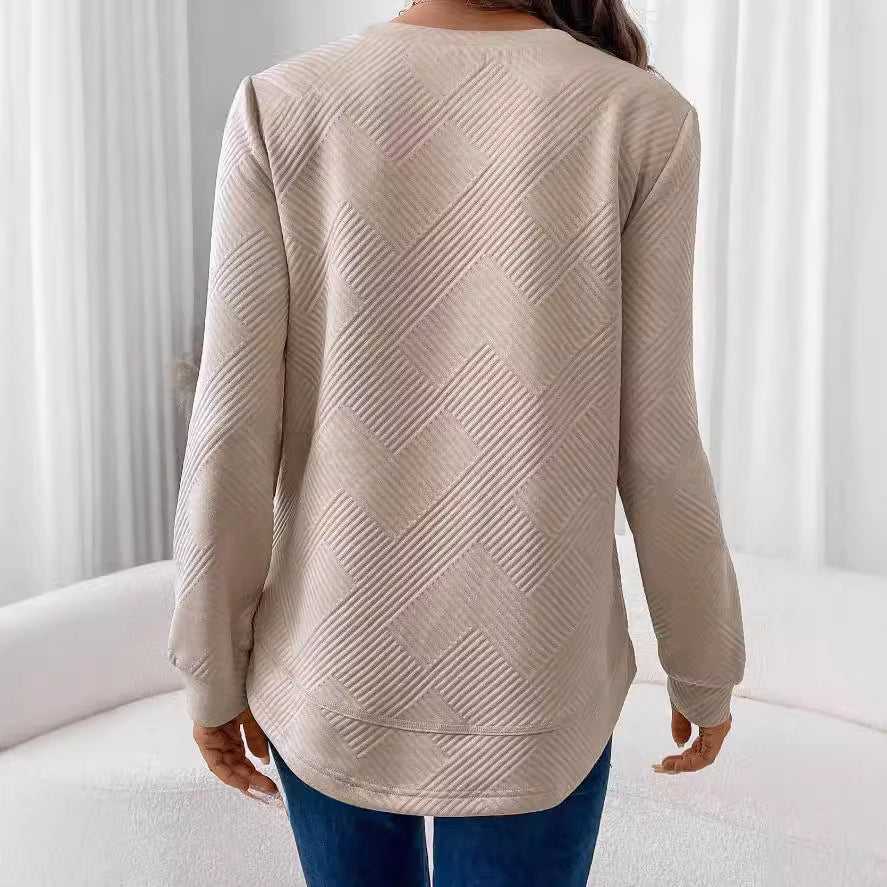 Sarah Express Women's Crew Neck Long Sleeve Casual Shirt Embossed Texture