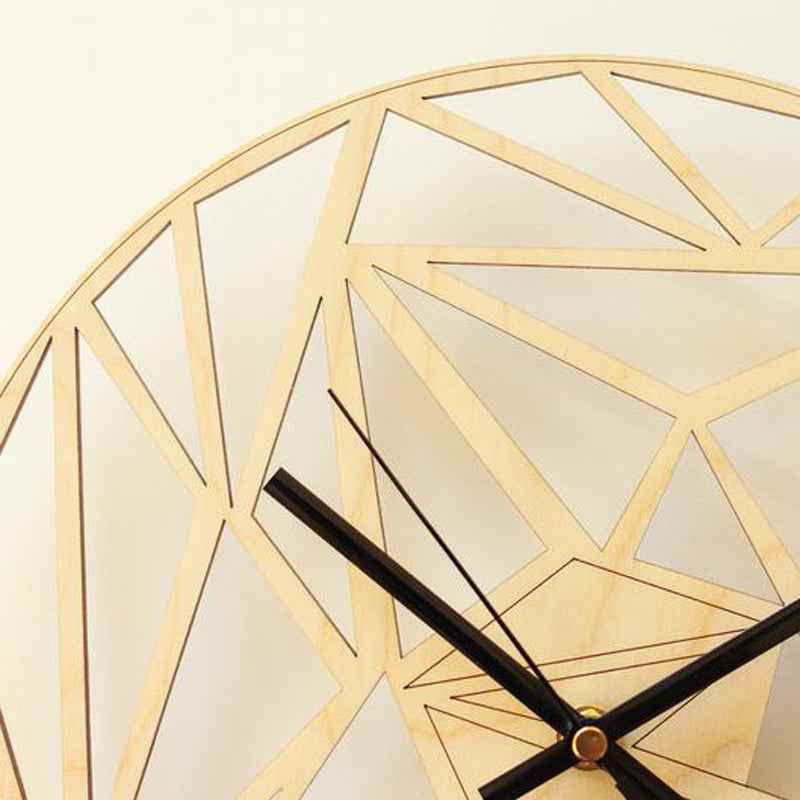Sarah Express Modern Geometric Wall Clock 12 Inch Silent Quartz Wooden Bamboo Abstract Pattern