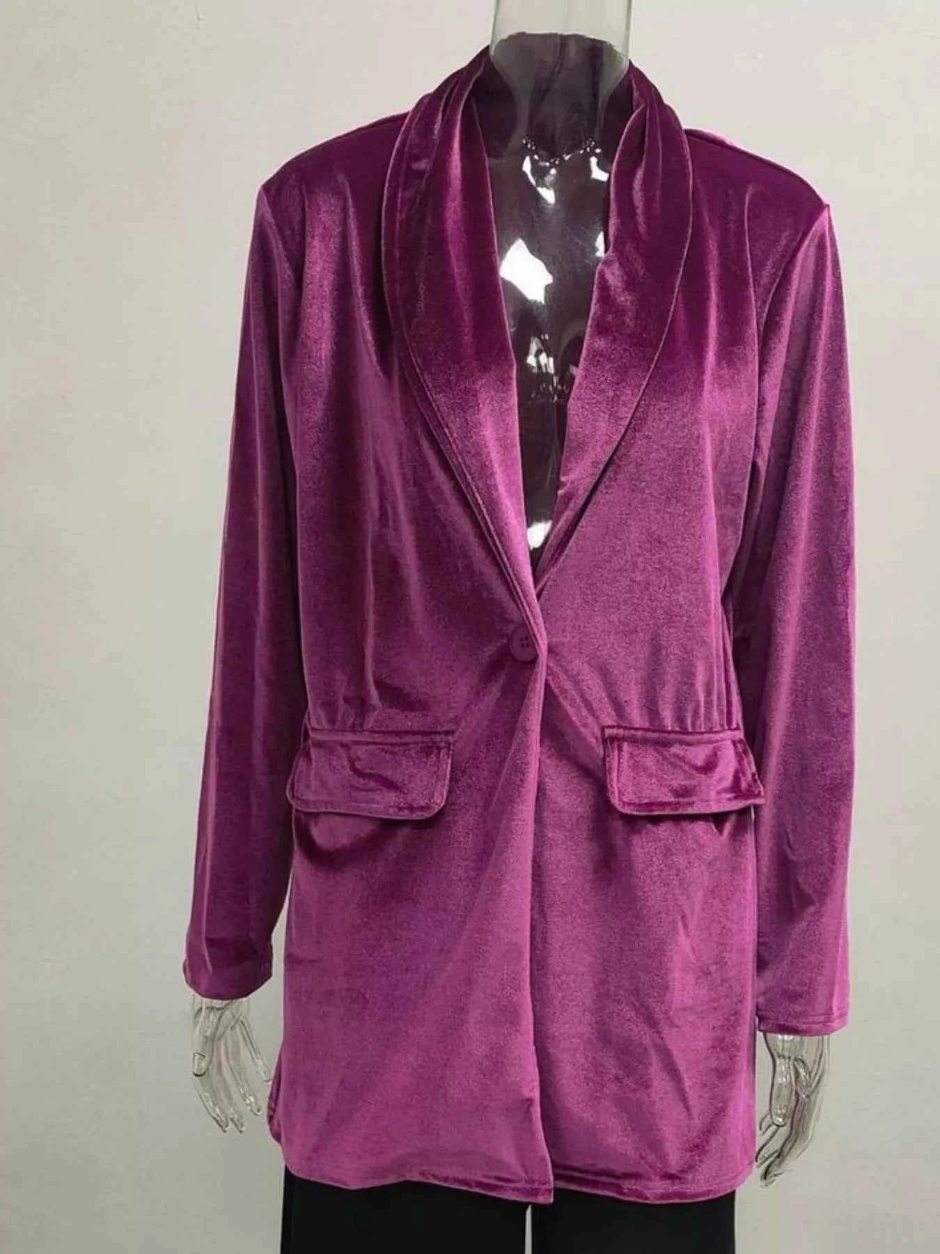 Sarah Express Women's Velvet One Button Blazer Jacket - Elegant Outerwear