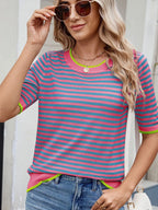 Sarah Express Women's Striped Casual T-Shirt with Contrast Trim