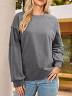 Sarah Express Women's Striped Round Neck Long Sleeve Sweatshirt