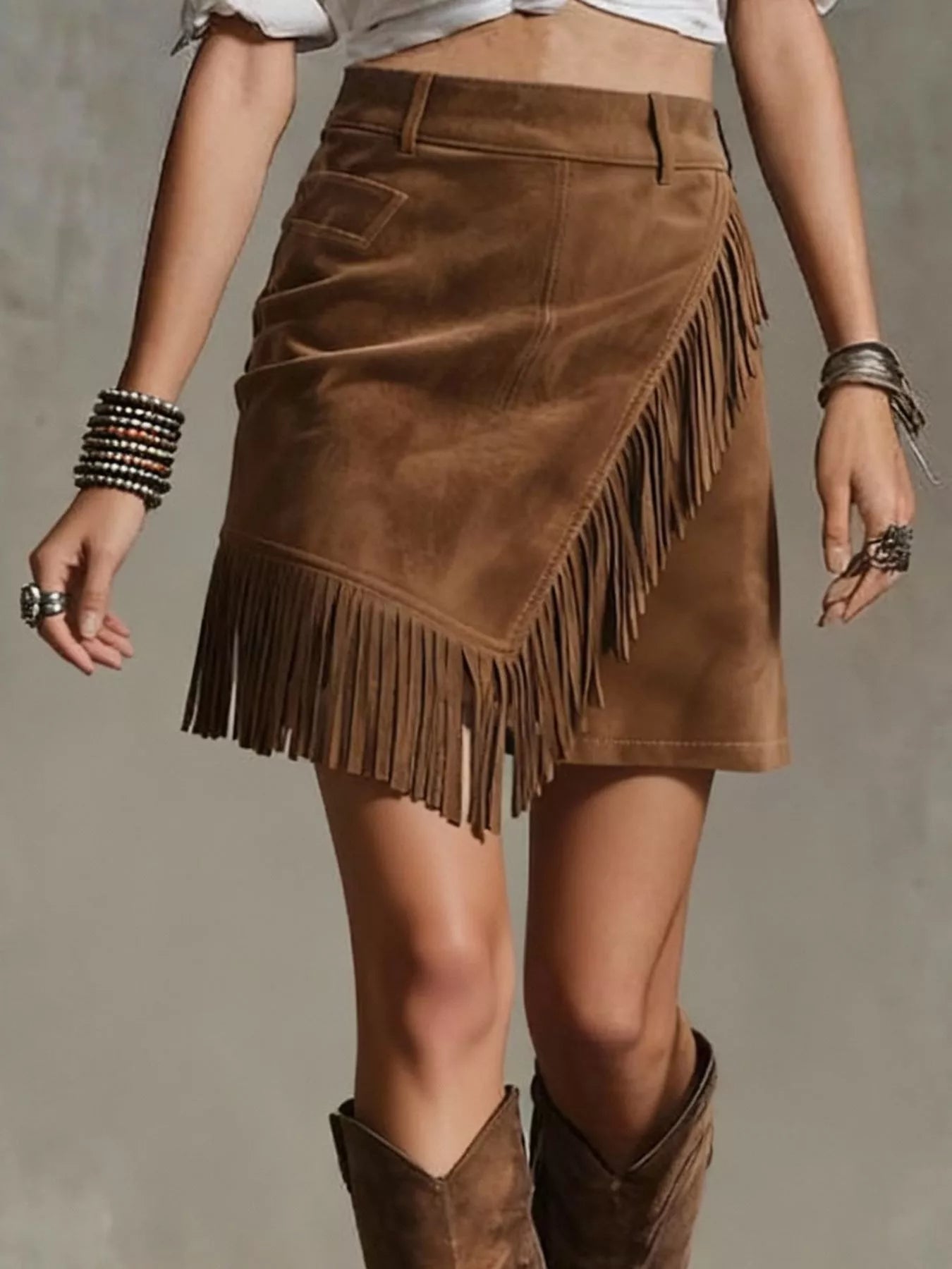 Sarah Express Women's Fringe Suede Mini Skirt
