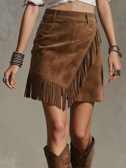 Sarah Express Women's Fringe Suede Mini Skirt
