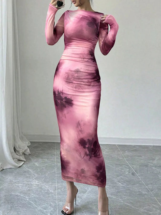 Sarah Express Women's Tie-Dye Bodycon Maxi Dress Pink