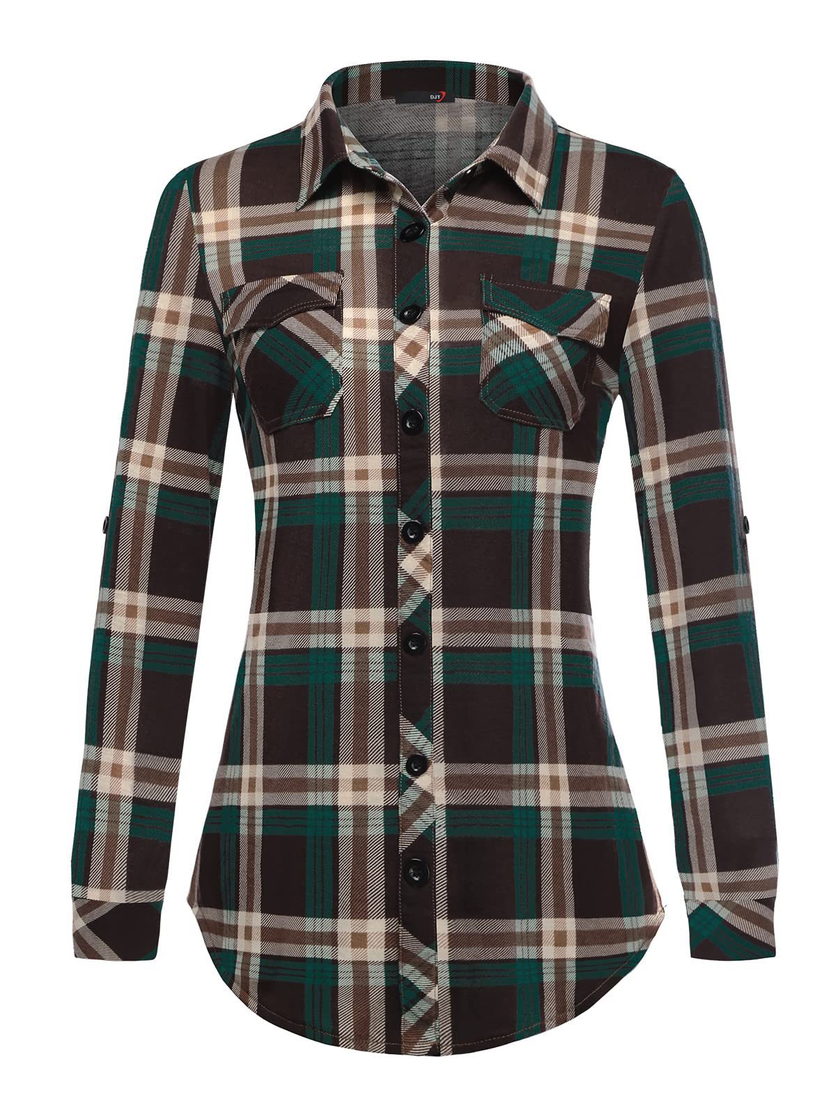 Sarah Express Women's Plaid Button Front Shirt Long Sleeve Casual Cardigan