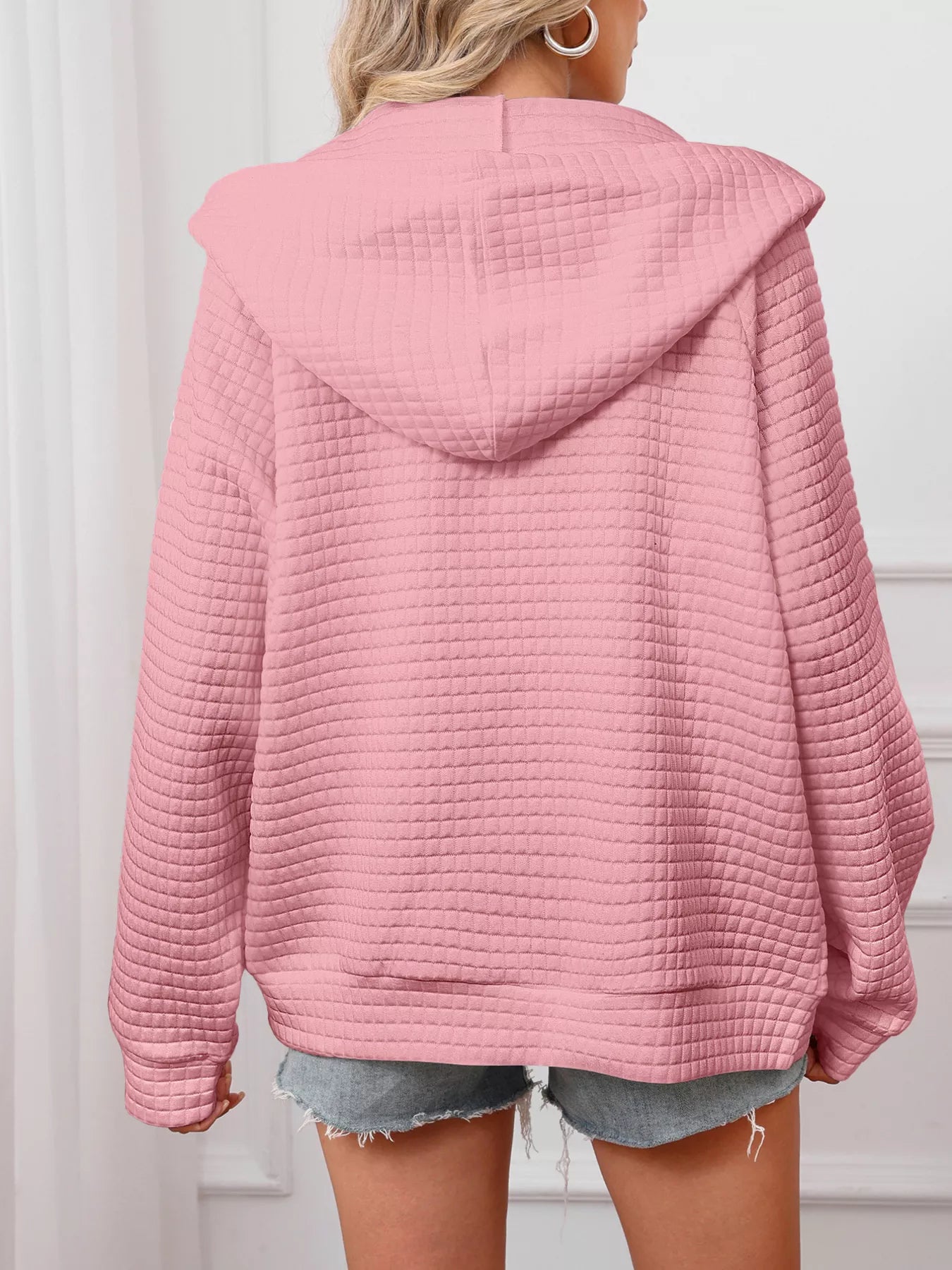 Sarah Express Women's Textured Quilted Zip-Up Hooded Jacket - Plus Size Lightweight Outerwear