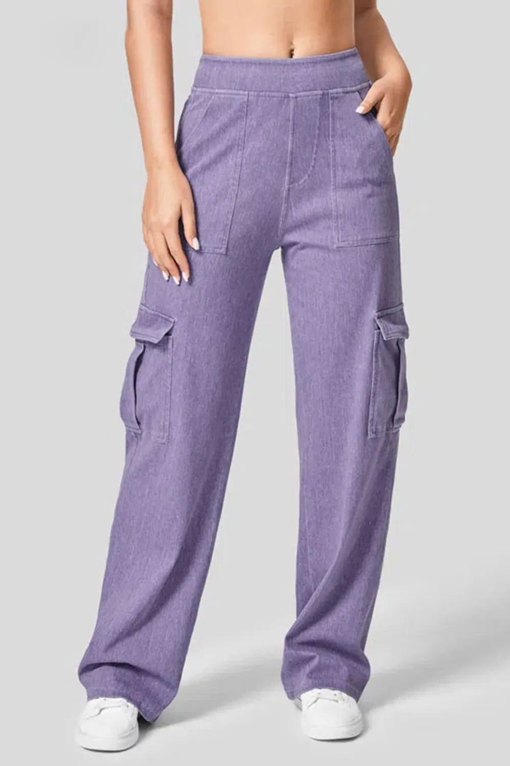 Sarah Express Women's High Waist Straight Leg Cargo Jeans Lilac