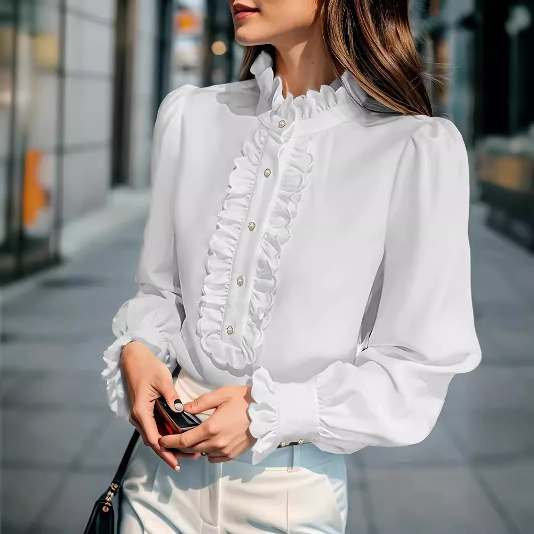 Sarah Express Women's Ruffled Cardigan Shirt Long Sleeve Button Front