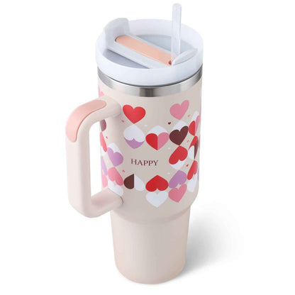Sarah Express 40 oz Insulated Tumbler with Handle and Straw - Stainless Steel Vacuum Coffee Cup with Lid Pink love A 1200ML 1PC