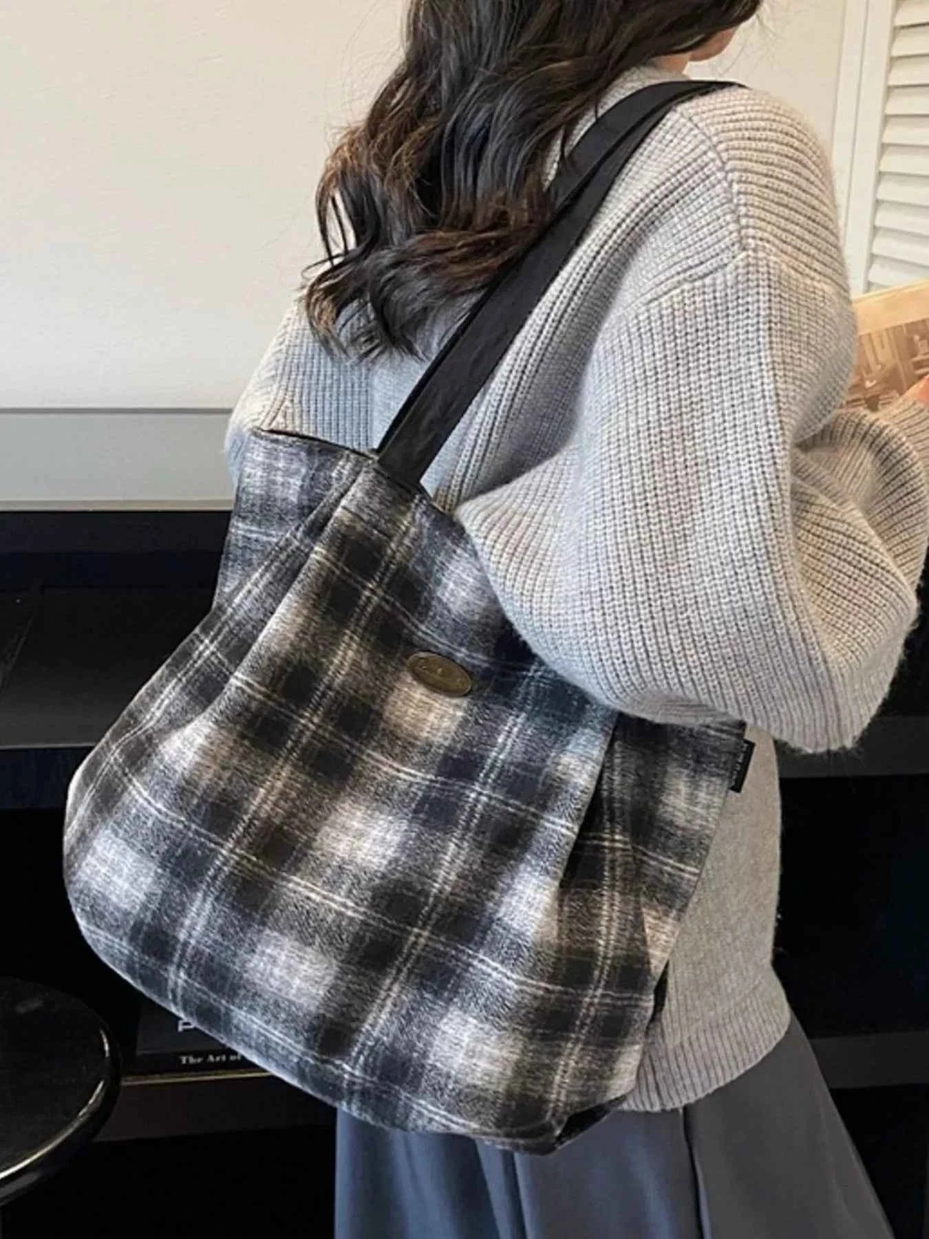 Plaid Pattern Casual Tote Bag