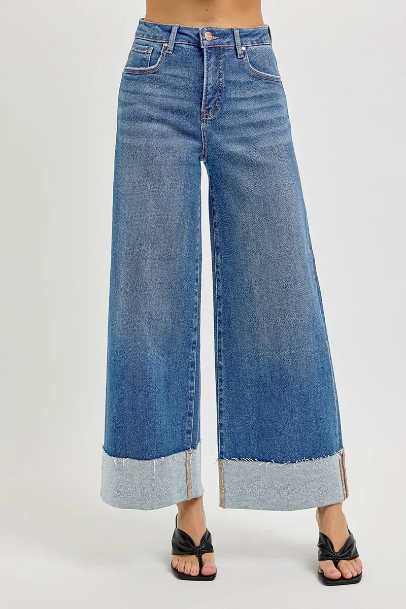 Sarah Express Women’s Plus Size Tummy Control High Rise Ankle Jeans with Wide Cuff

