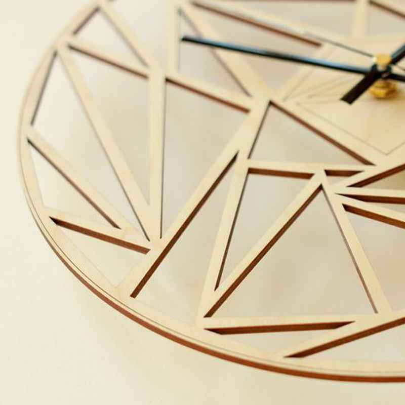 Sarah Express Modern Geometric Wall Clock 12 Inch Silent Quartz Wooden Bamboo Abstract Pattern