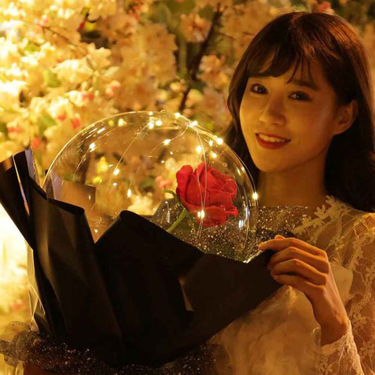 Sarah Express LED Luminous Rose Balloon Bouquet - Light Up Bobo Balloons with Artificial Flowers