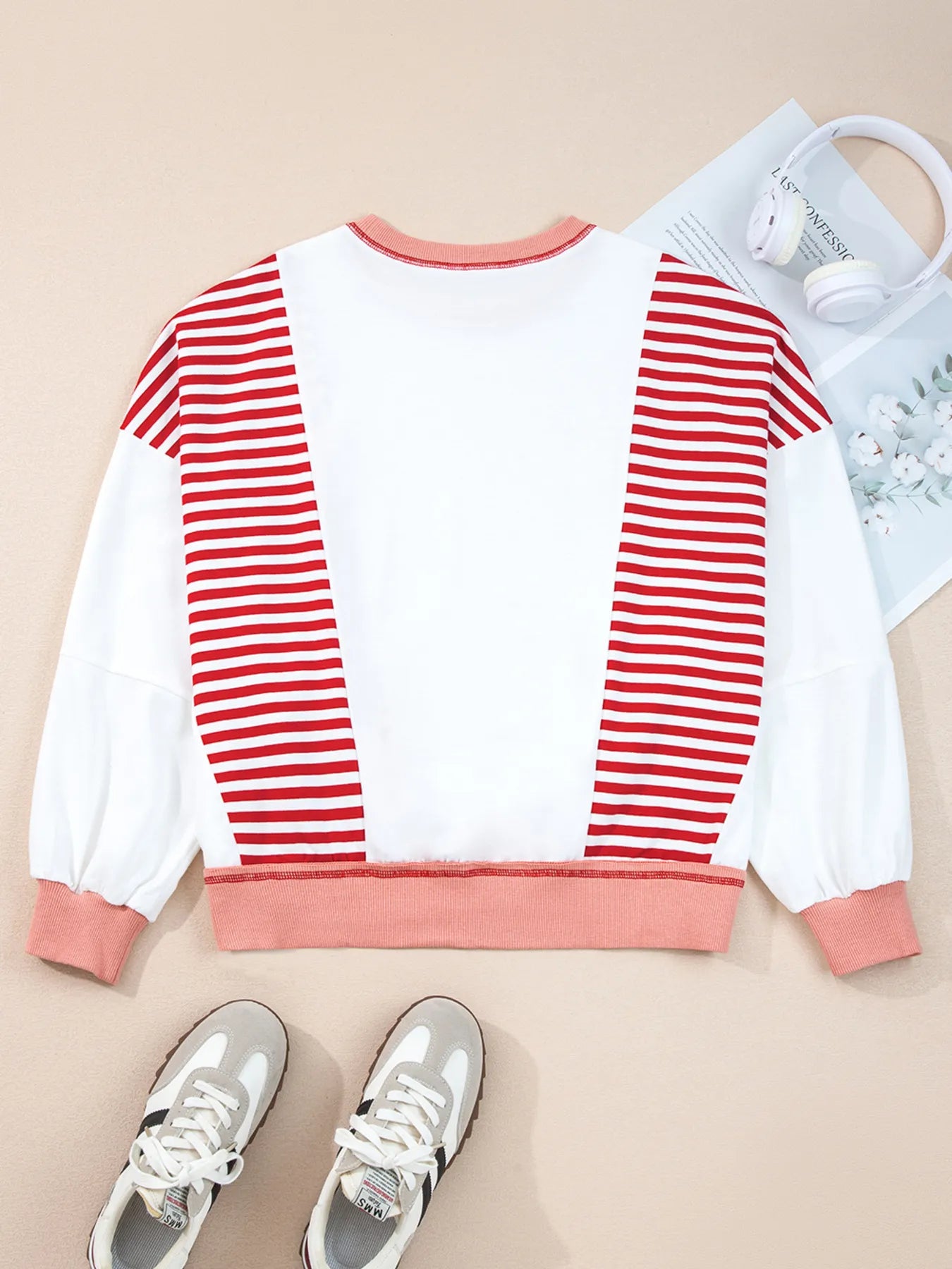 Sarah Express Women's Stripe Color Block Contrast Stitching Oversize Sweatshirt