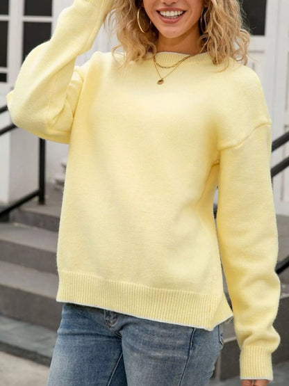 Sarah Express Women's Bow-Back Round Neck Sweater - Elegant Knit Pullover