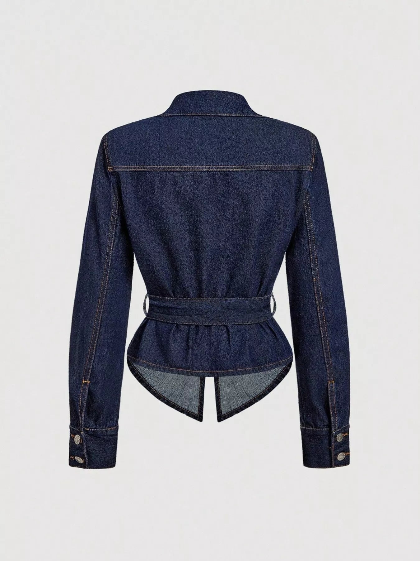 Sarah Express Women's Tie Waist Long Sleeve Denim Jacket with Belt and Bow Detail