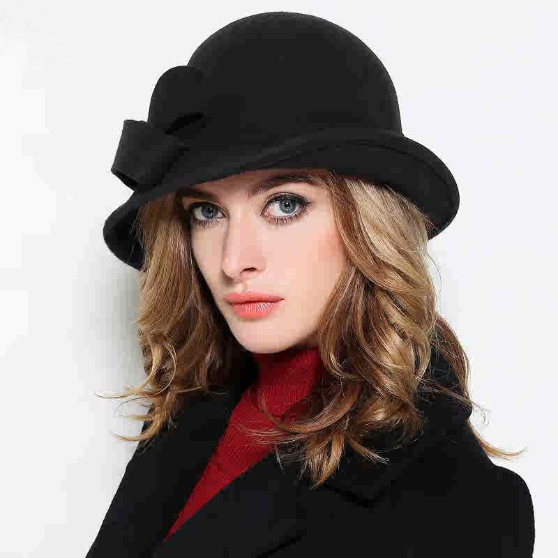 Sarah Express Women's French Style Retro Bowler Hat Dome Crown with Bow Accent Polyester