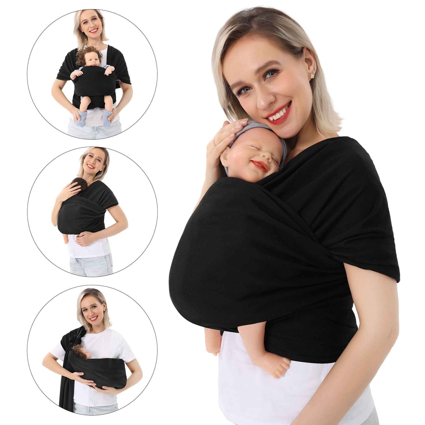 Sarah Express Multi-Functional Baby Carrier Front & Back Wrap - Ergonomic Infant Sling Black