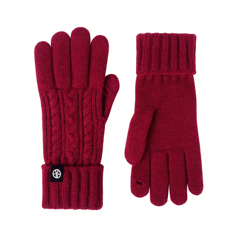 Sarah Express Women's Cable Knit Touchscreen Gloves Deep Red One Size