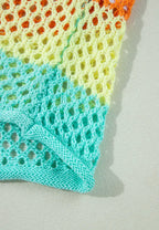 Sarah Express Women's Openwork Contrast Striped Round Neck Knit Top