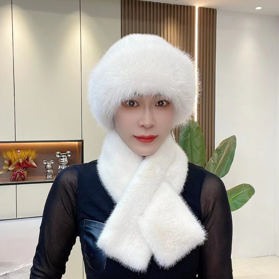 Sarah Express Women's Plush Winter Hat Scarf Set Dome Cap Warm Windproof