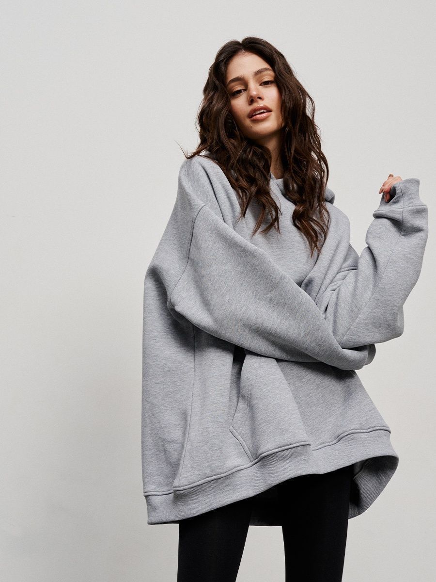 Sarah Express Women's Hooded Sweater Boyfriend Style Polar Fleece Loose Fit Pullover with Pockets
