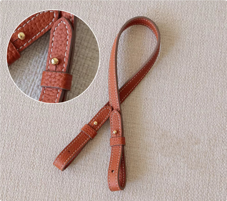 Sarah Express Genuine Leather Bag Strap Replacement – Adjustable Spaghetti Shoulder Strap with Gold & Silver Stud Detail Brown with gold 113cm