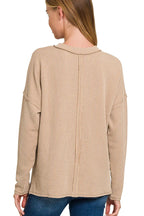 Sarah Express Women’s Long Sleeve Drop Shoulder Ribbed Top Casual All-Season