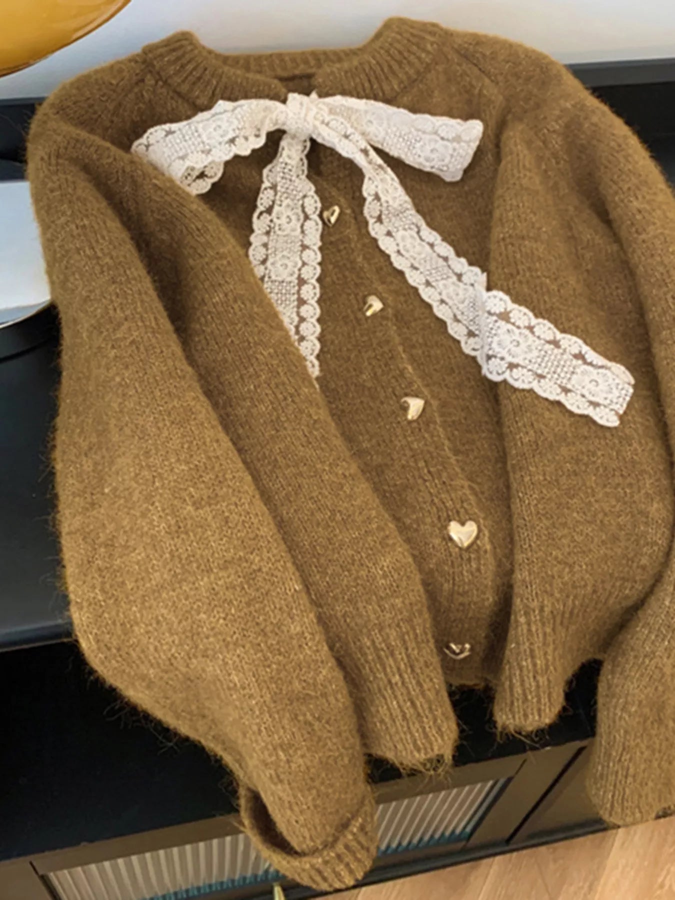 Sarah Express Women's Lace Bowknot Knit Cardigan