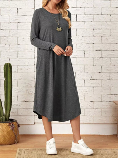 Sarah Express Women's Casual Long Sleeve Pocket Midi Dress