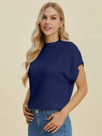 Sarah Express Women’s Plus Size Short Sleeve Mock Neck Viscose Sweater
