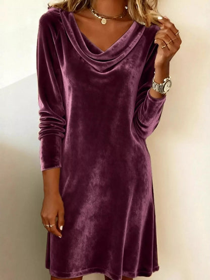Sarah Express Women's Velvet Cowl Neck Long Sleeve Mini Dress Purple