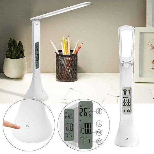 Sarah Express LED Dimmable Desk Lamp with Calendar, Alarm Clock & Temperature Display - Touch Control Reading Light