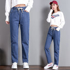 Sarah Express Women's High Waist Straight Leg Cropped Denim Jeans Elastic Waist