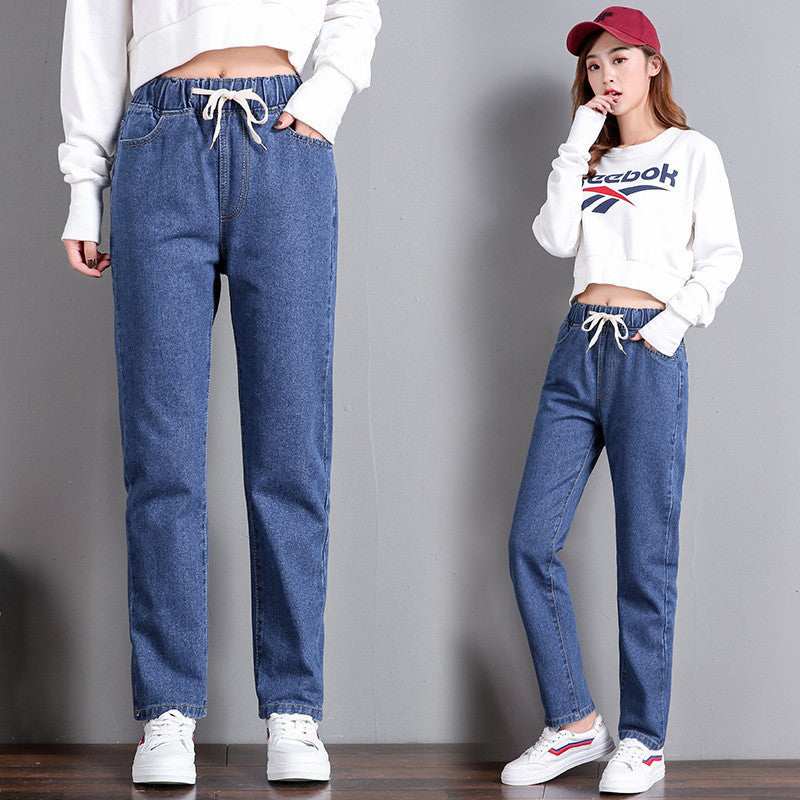 Sarah Express Women's High Waist Straight Leg Cropped Denim Jeans Elastic Waist