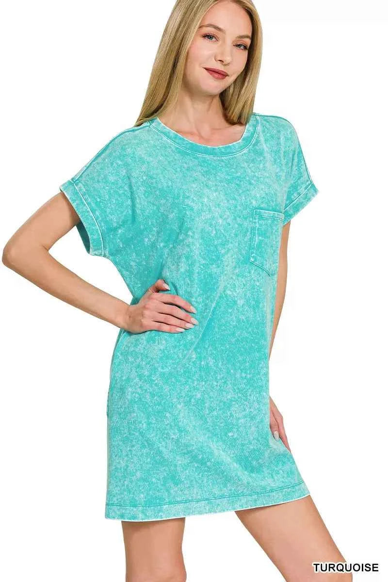 Sarah Express Women's Premium Cotton Washed T-Shirt Dress - Casual Relaxed Fit with Pockets
