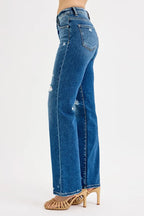 Sarah Express Women’s Plus Size High Rise Tummy Control Distressed Straight Jeans
