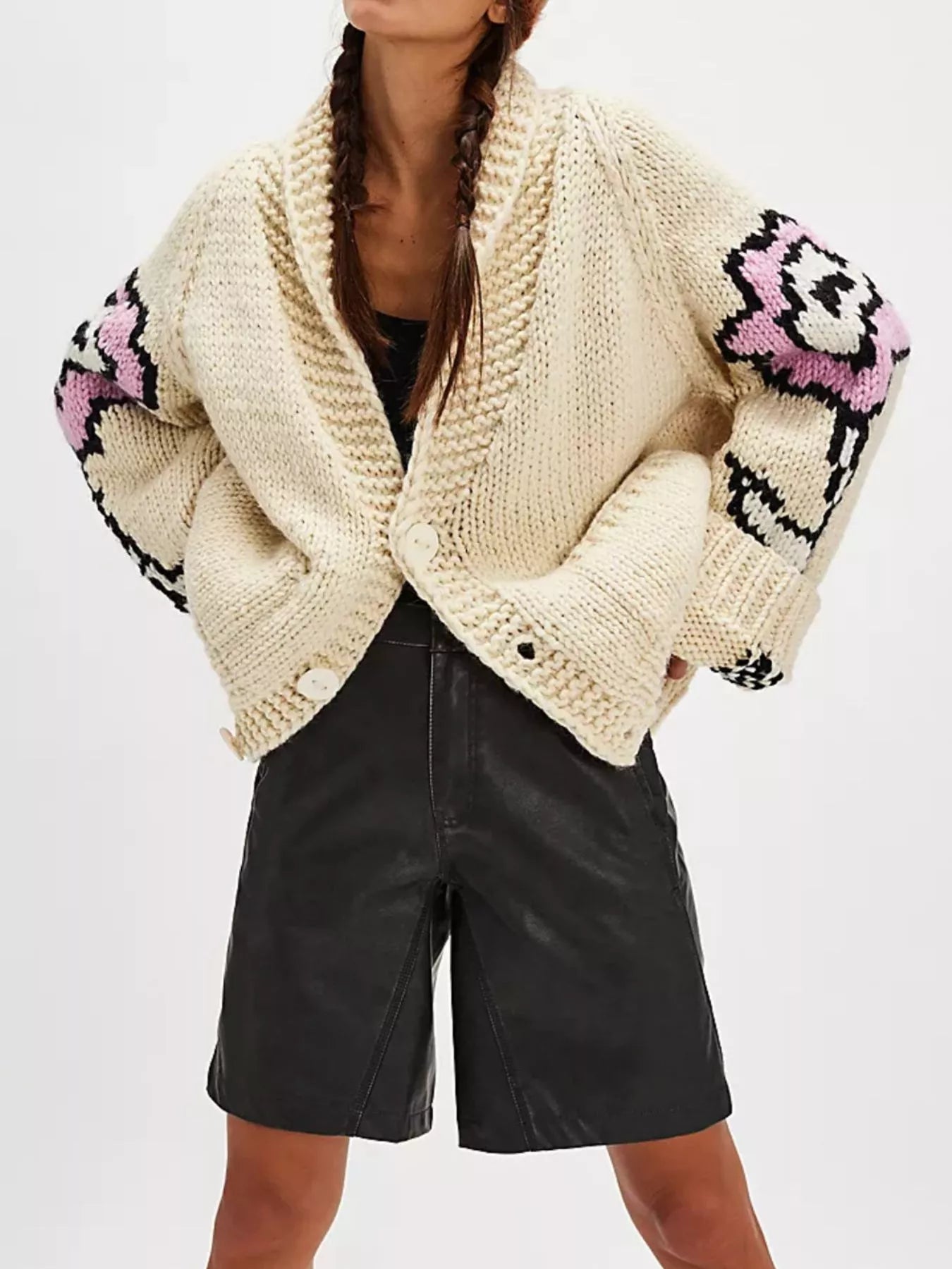 Sarah Express Women's Button Up Long Sleeve Cardigan Beige One size fits all