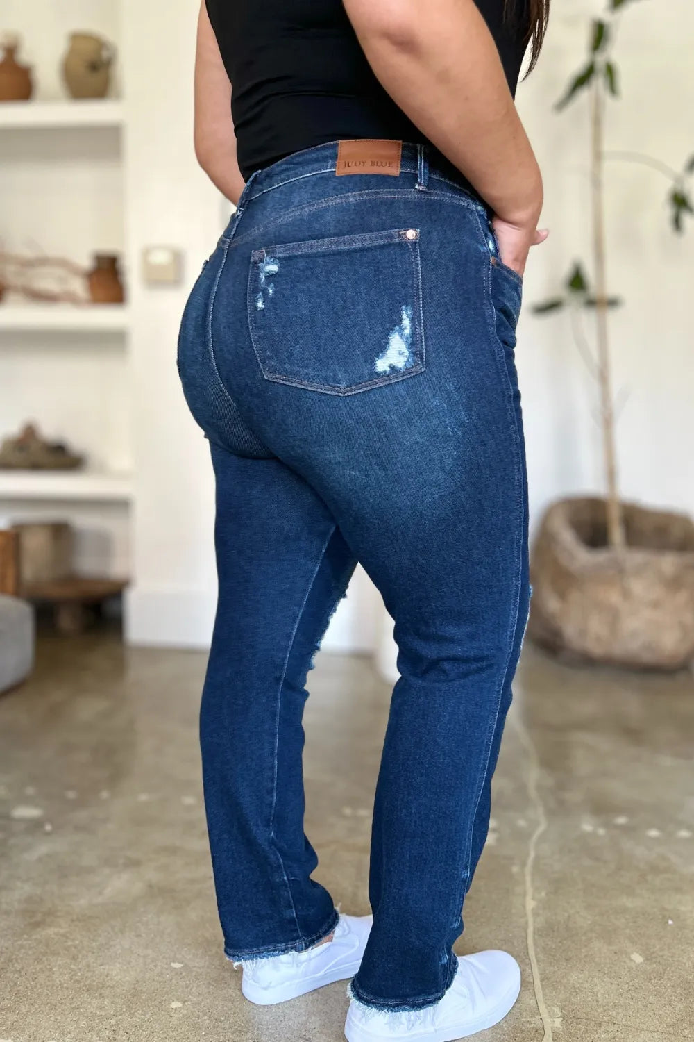Sarah Express Women’s Plus Size High Waist Heavy Destroy Straight Jeans