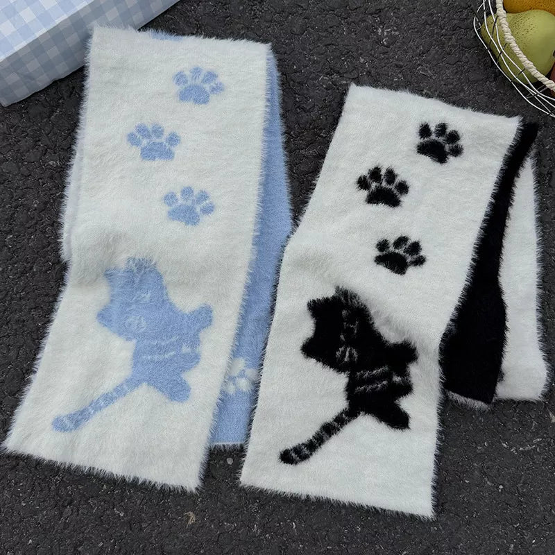 Sarah Express Women's Cute Cat Paw Print Plush Scarf
