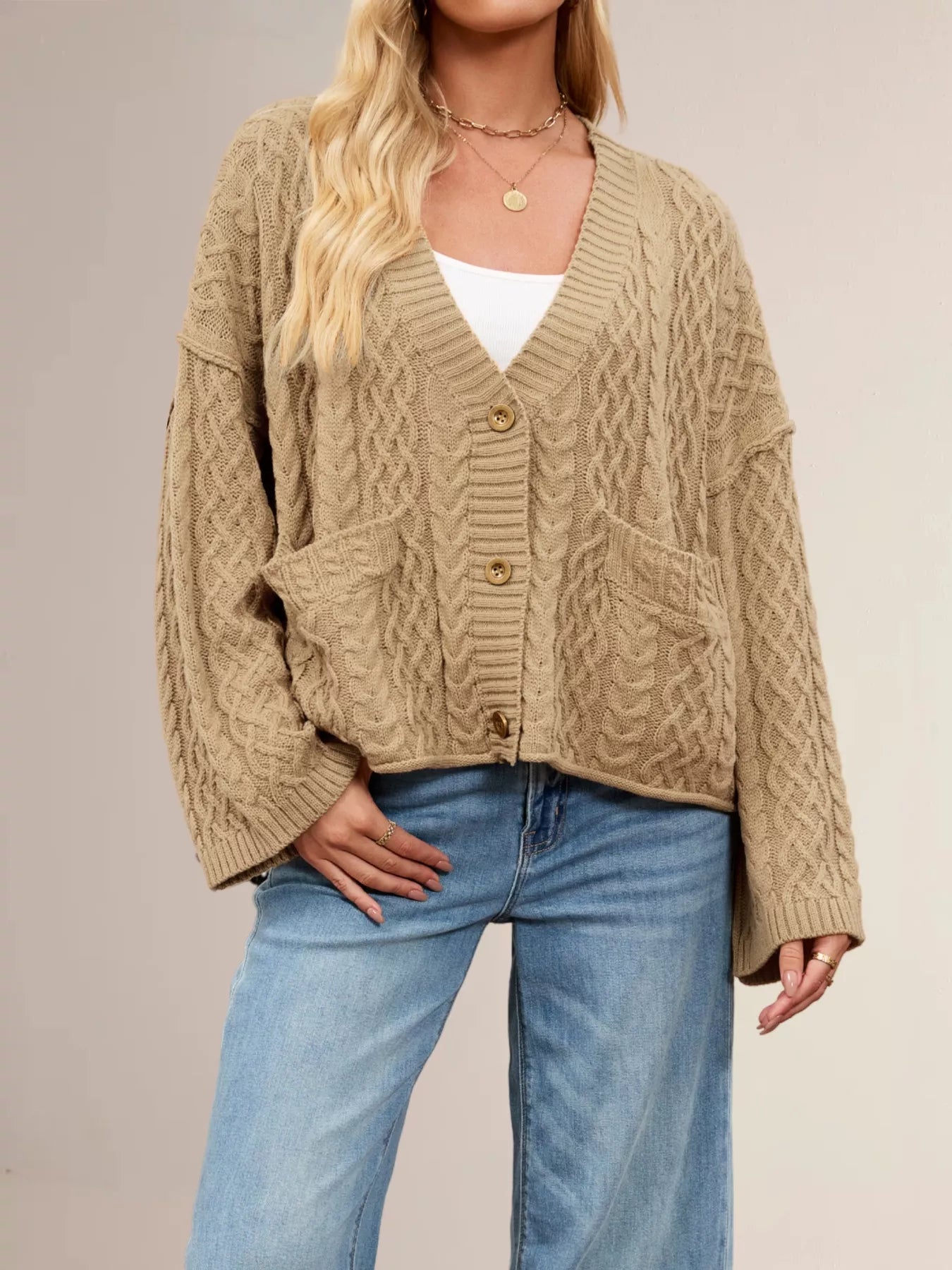 Sarah Express Women's Cable Knit Button-Down Cardigan