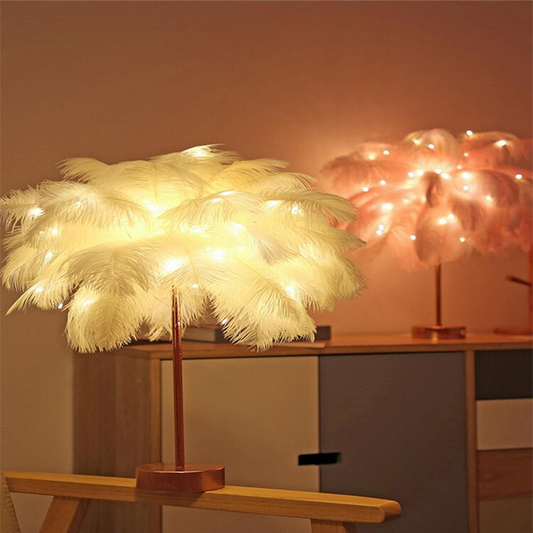 Sarah Express Nordic Feather Table Lamp - Decorative Bedside Night Light with Remote Control